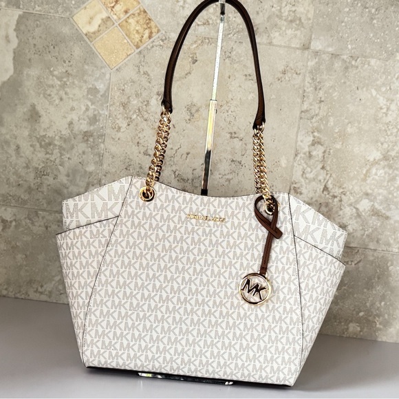 Michael Kors Jet Set Travel LG Chain Shoulder Tote Bag MK Vanilla